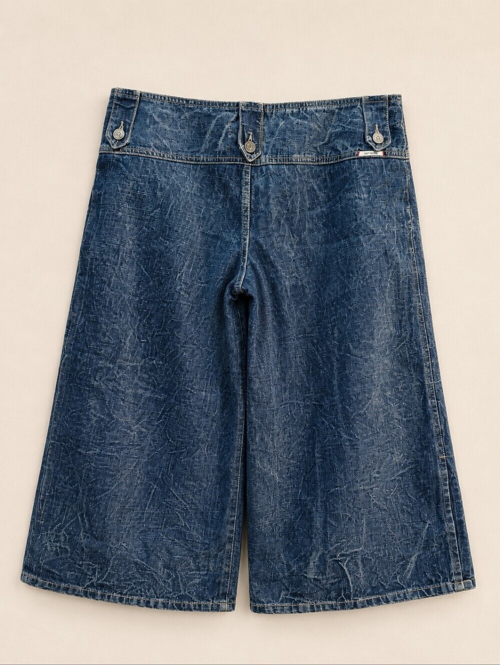 Vintage Blue Dot Wide-Leg Denim Culottes Cropped Gaucho Jeans - 6 - 100% Cotton - Picture 3 of 12